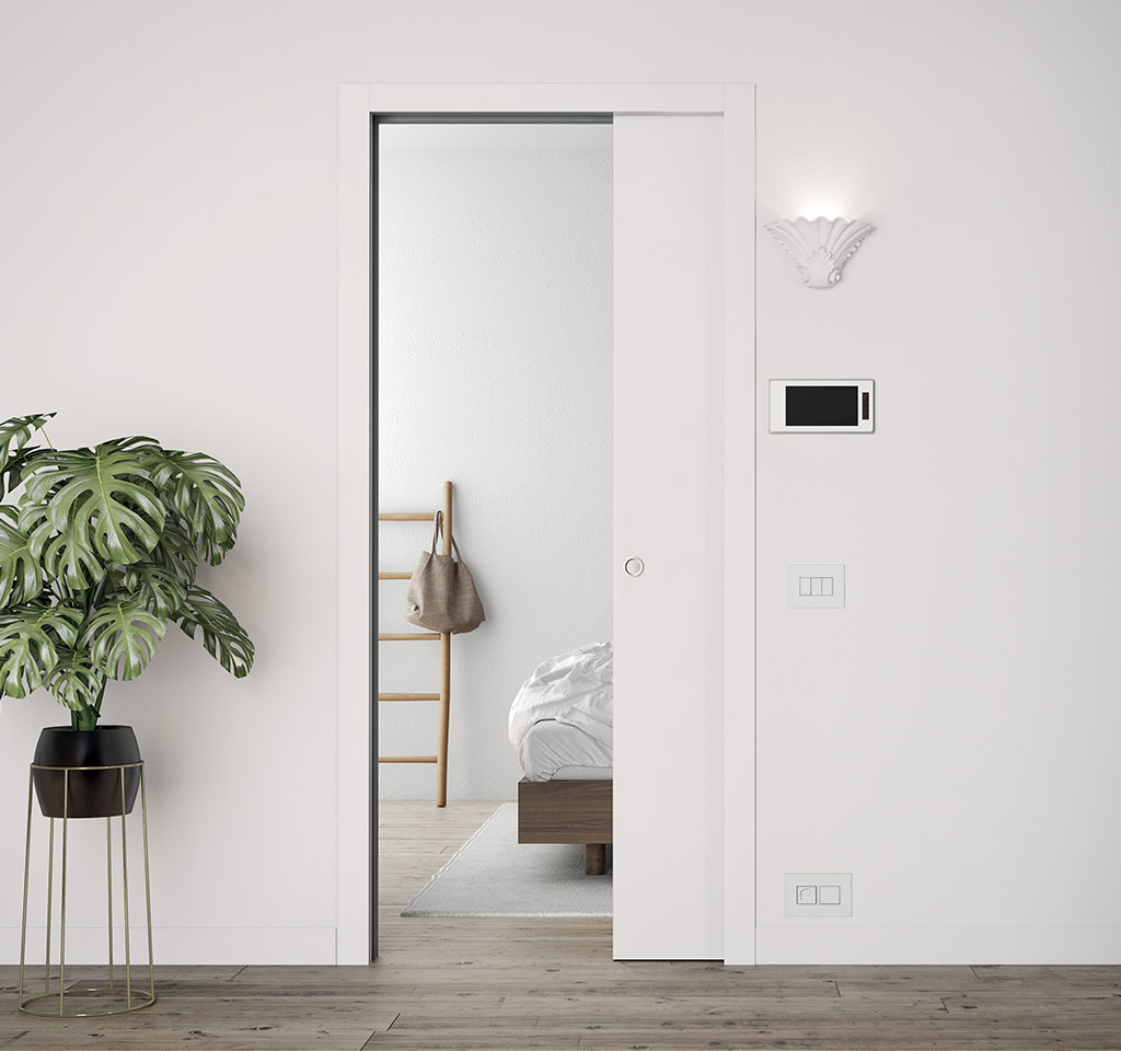 ECLISSE Luce, Egyszárnyú falban futó tolóajtó szerkezet elektromos vezetékek és szerelvények elhelyezéséhez